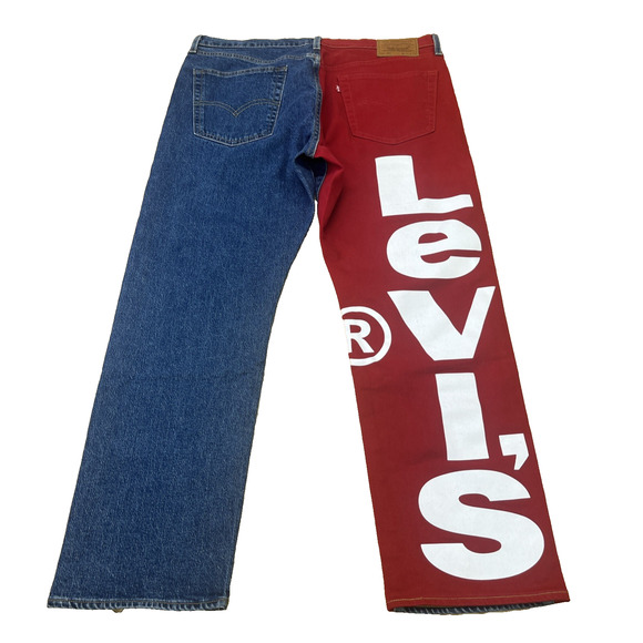 Levis Premium Big E 541 Jeans Men's 36x30 Blue Red Denim Colorblock Spell Out - Picture 1 of 16